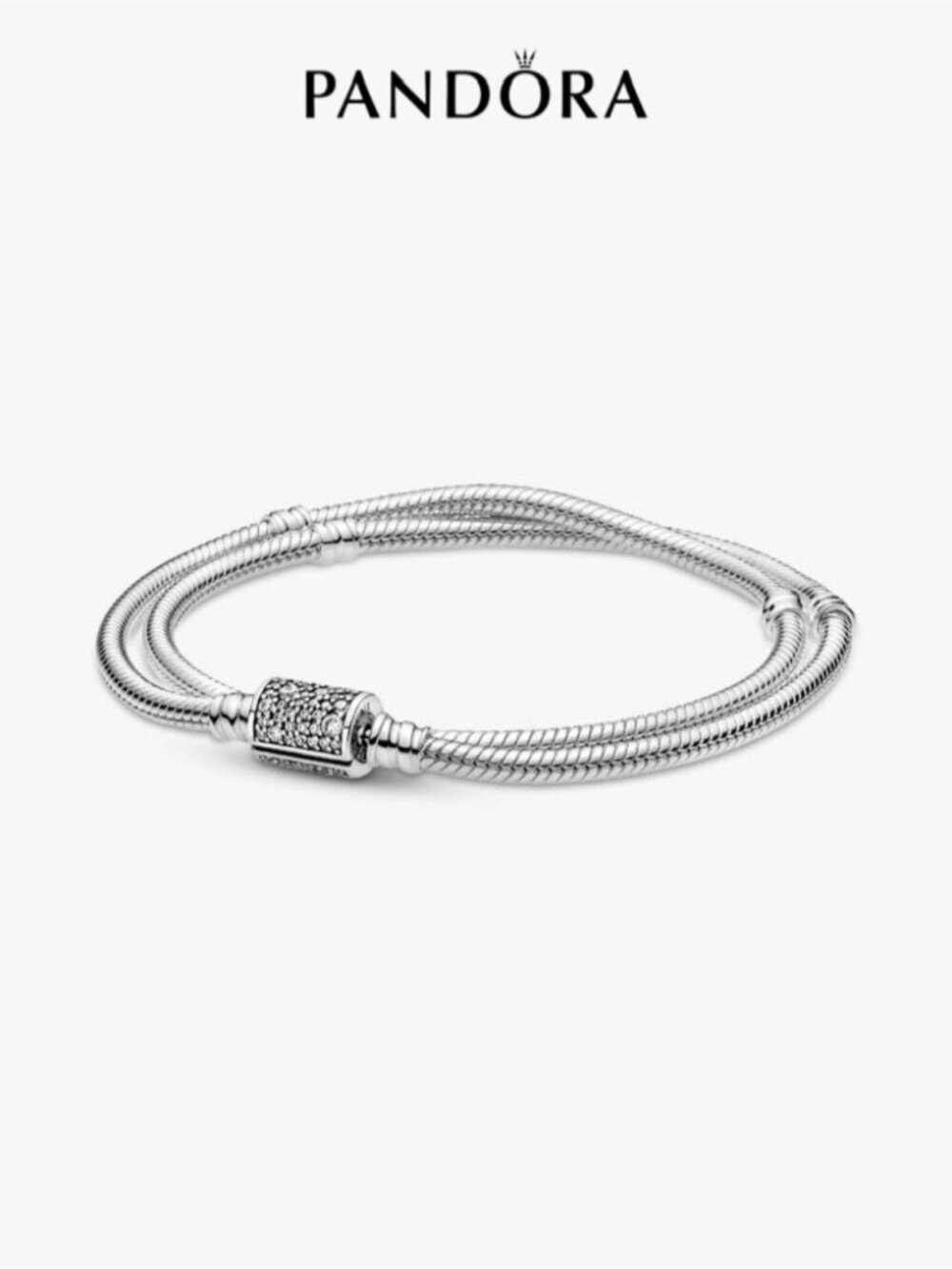 Pandora Moments Double Wrap Barrel Clasp Snake Chain Bracelet/Necklace